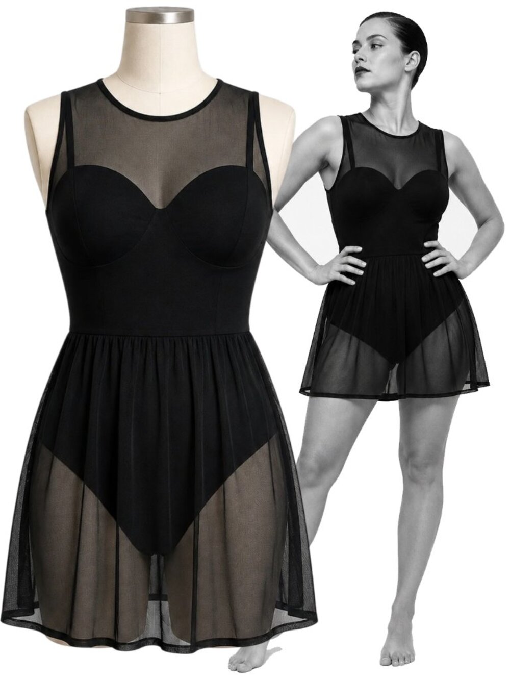 NWT Torrid Black Mesh Underwire Swim Dress 2X DD/F Plus Size